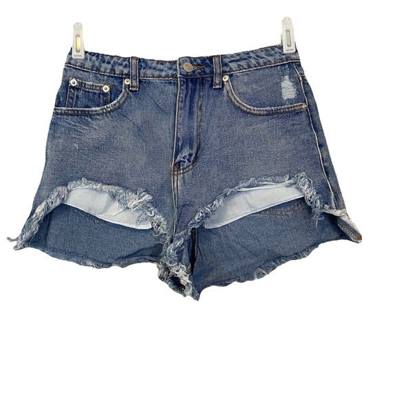 Signature 8 High Waist Light Wash Distressed Denim Jean Shorts - Picture 1 of 8
